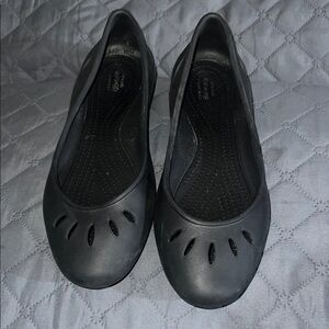 CROCS Black Women's Slip-On Ballet Flats with Cutout Accents